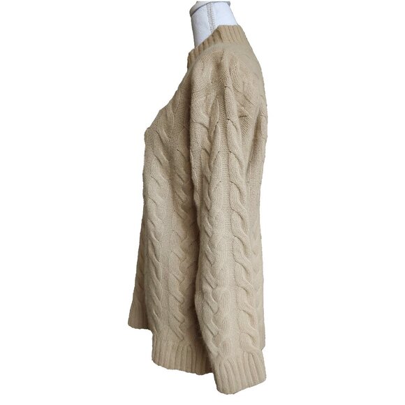 NYC Turtleneck Sweater Angora Wool Mock Neck Beige Cable Knit Long Sleeve Tunic - Picture 3 of 10